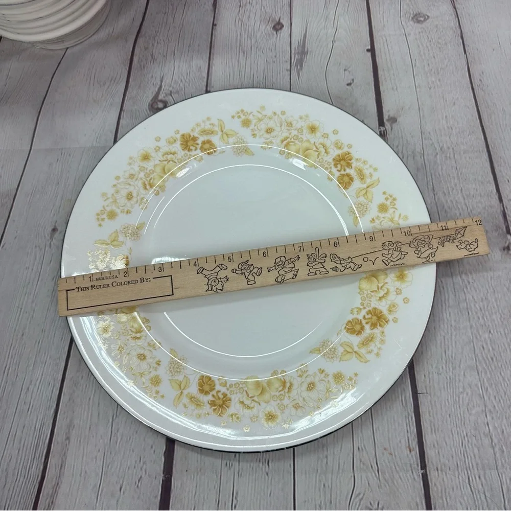 vtg 60s 70s Mimosa by Wedgwood Yellow Floral Rim, Platinum Trim Dinner Plate 2pc